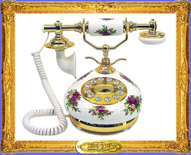 高級陶磁器仕上げ花柄タイプ アンティーク電話【HT-9007A】イメージ画像